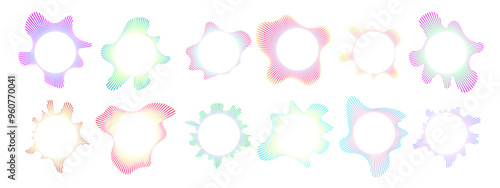 Set of multicolor neon circular sound waves.   Sound lines, radial spectrum, sound equalizers.  Circular geometric wavy frame. Radial spectrum.  Vector illustration.