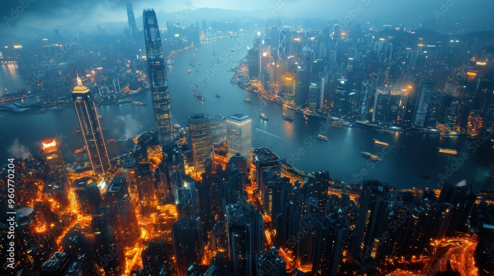 Aerial View of Hong Kong Skyline at Twilight Aerial View of Hong Kong Skyline at Twilight