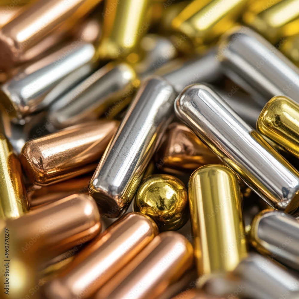 Naklejka premium Variety of metallic capsules arranged together in a close-up view