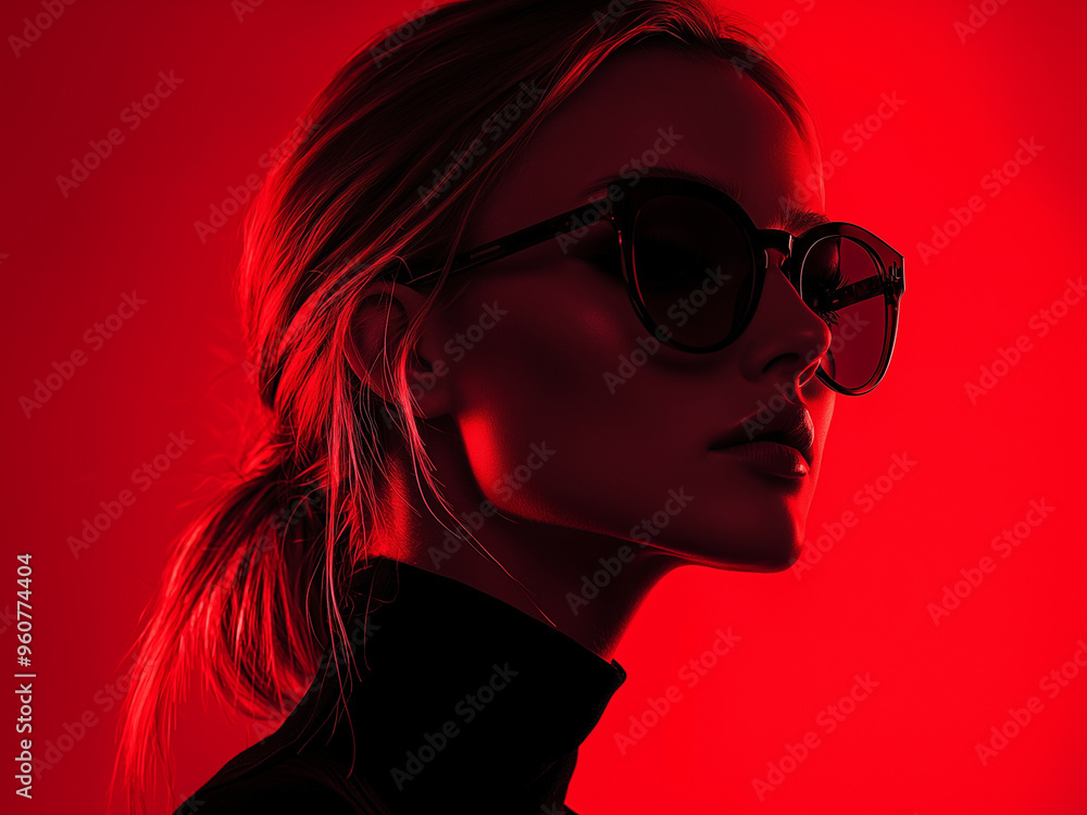 Model Woman Red - portrait, woman, sunglasses, red background, side profile, dramatic lighting, bold colors, fashion, elegance, trendy, confident, chic, stylish Model Woman Red - portrait, woman, sunglasses, red background, side profile, dramatic lighting, bold colors, fashion, elegance, trendy, confident, chic, stylish