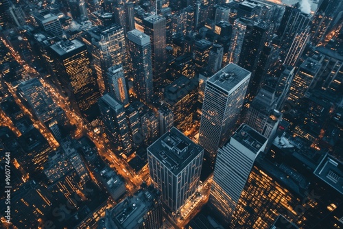 Wallpaper Mural Dynamic aerial view of illuminated urban skyscrapers at night Torontodigital.ca