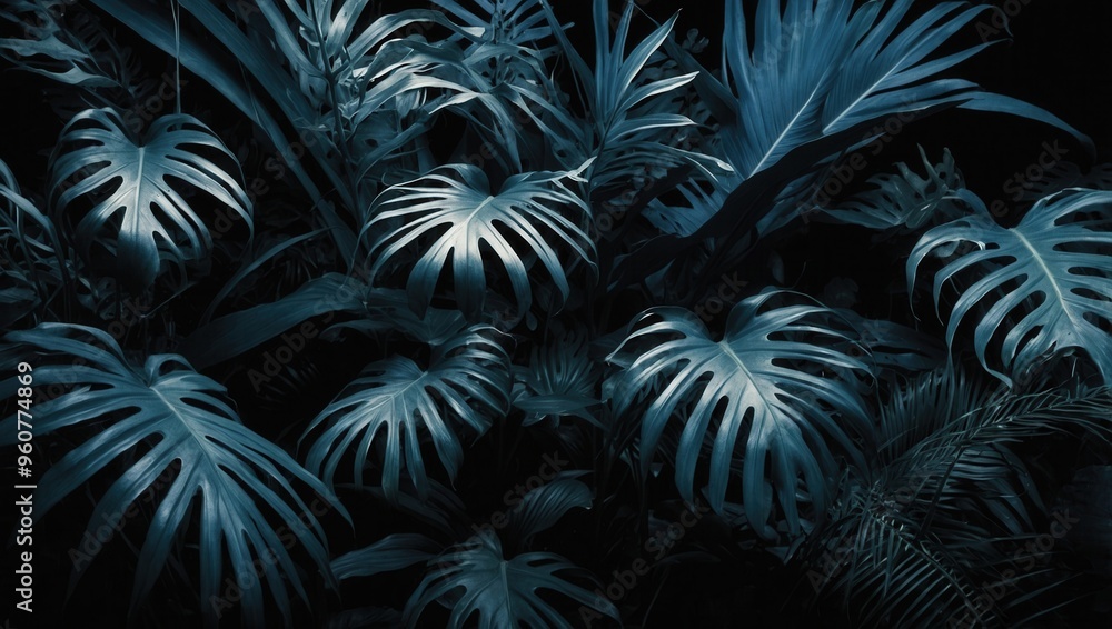 Fototapeta premium A lush green jungle with many leaves and vines