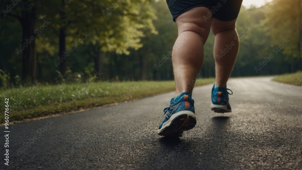 A man with large legs is walking on a road A man with large legs is walking on a road