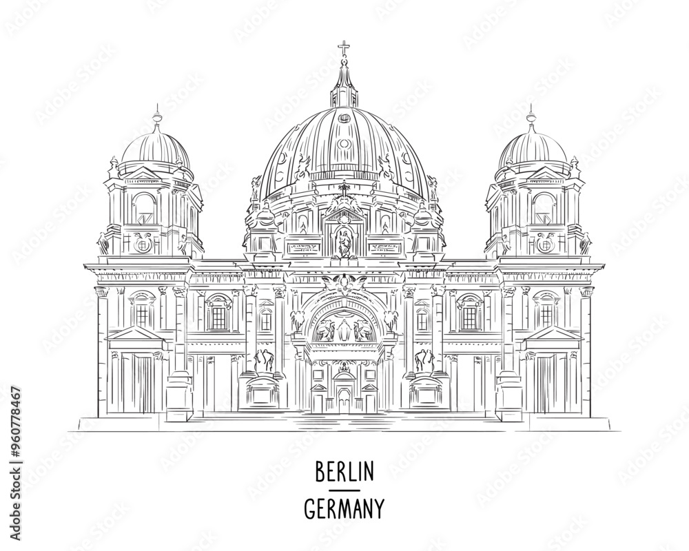 Obraz premium Germany hand drawn landmark Berlin Cathedral vector illustration