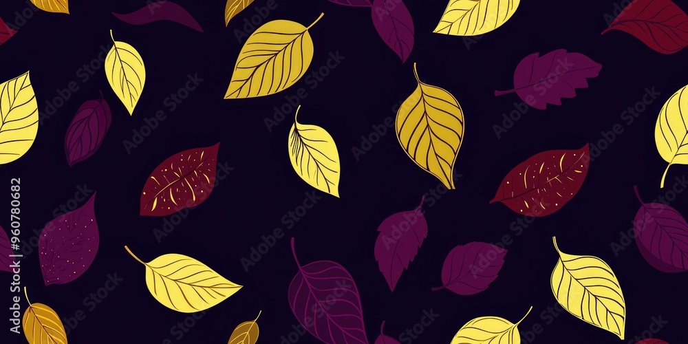 Elegant seamless fall pattern featuring earthy tones and golden leaves scattered against a rich background, perfect for autumn-themed designs and projects Elegant seamless fall pattern featuring earthy tones and golden leaves scattered against a rich background, perfect for autumn-themed designs and projects