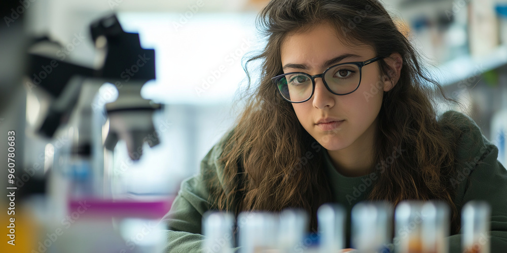 Student Concentrating on Science Experiment Student Concentrating on Science Experiment