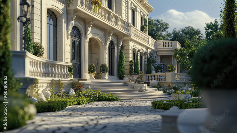 Obraz premium the french masion style villa design with front yard landscape 