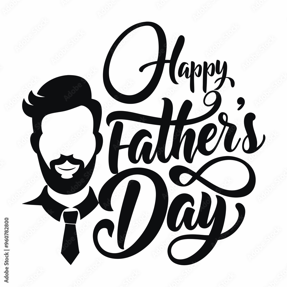 Happy Father's Day typography silhouette vector art with typography ornament on white background Happy Father's Day typography silhouette vector art with typography ornament on white background