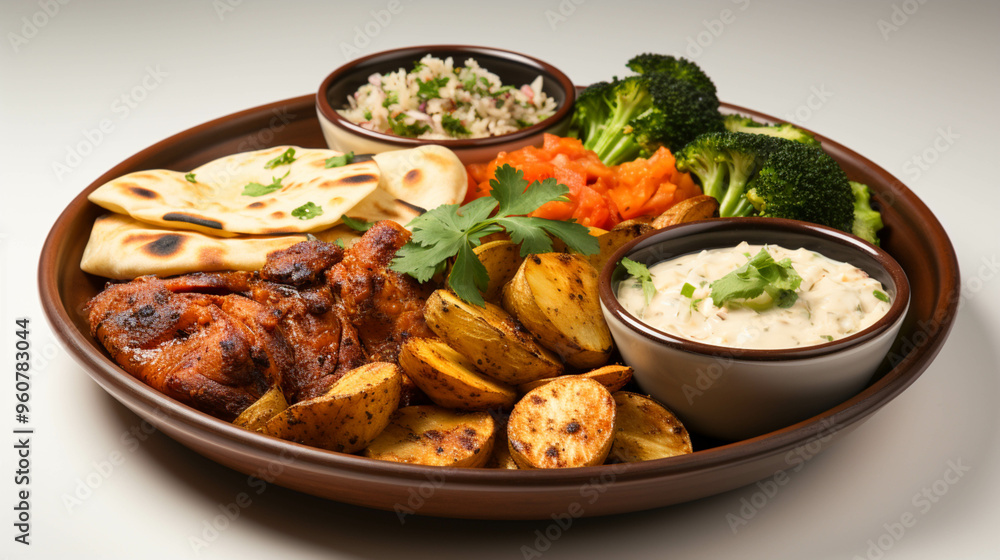 A plate of deshi food in a plate isolated on white A plate of deshi food in a plate isolated on white