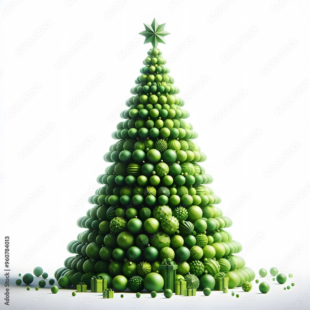 green christmas tree, modern design, isolated on a white background, 3d shapes green christmas tree, modern design, isolated on a white background, 3d shapes