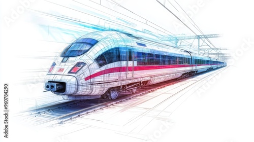 A technical drawing of a high-speed train with all components and aerodynamics highlighted photo