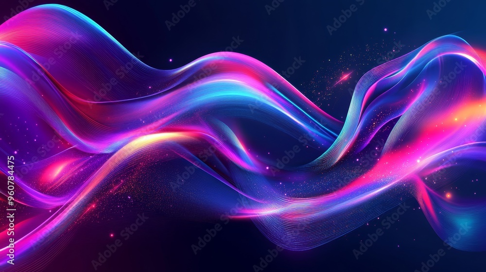 Vibrant swirling waves of color illuminate the darkness with dynamic hues and lights in a digital art creation Vibrant swirling waves of color illuminate the darkness with dynamic hues and lights in a digital art creation
