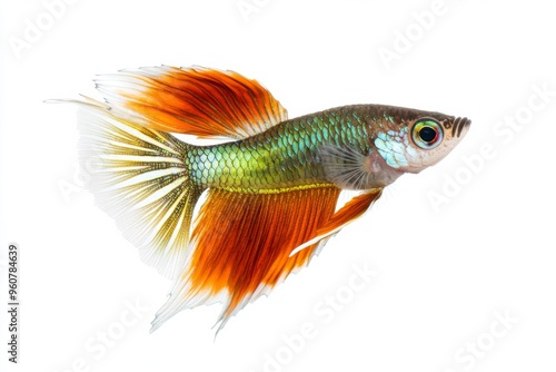 Mystic portrait of Glass Guppy Fish in studio, copy space on right side, Close-up View, isolated on white background