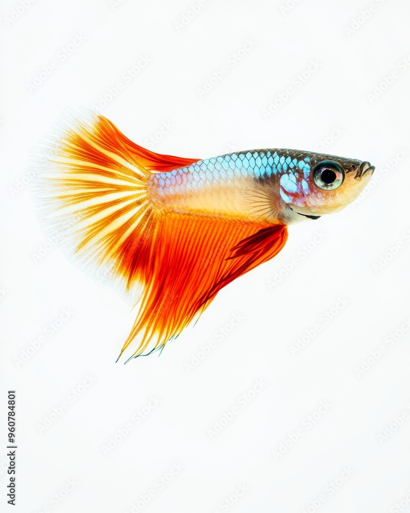 the Glass Guppy fish, portrait view, white copy space on right, Isolated on white Background the Glass Guppy fish, portrait view, white copy space on right, Isolated on white Background