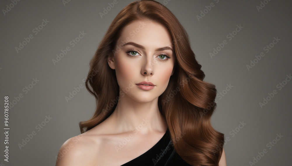 Portrait of a Young Woman with Long, Shiny Hair in an Indoor Photoshoot Setting Portrait of a Young Woman with Long, Shiny Hair in an Indoor Photoshoot Setting