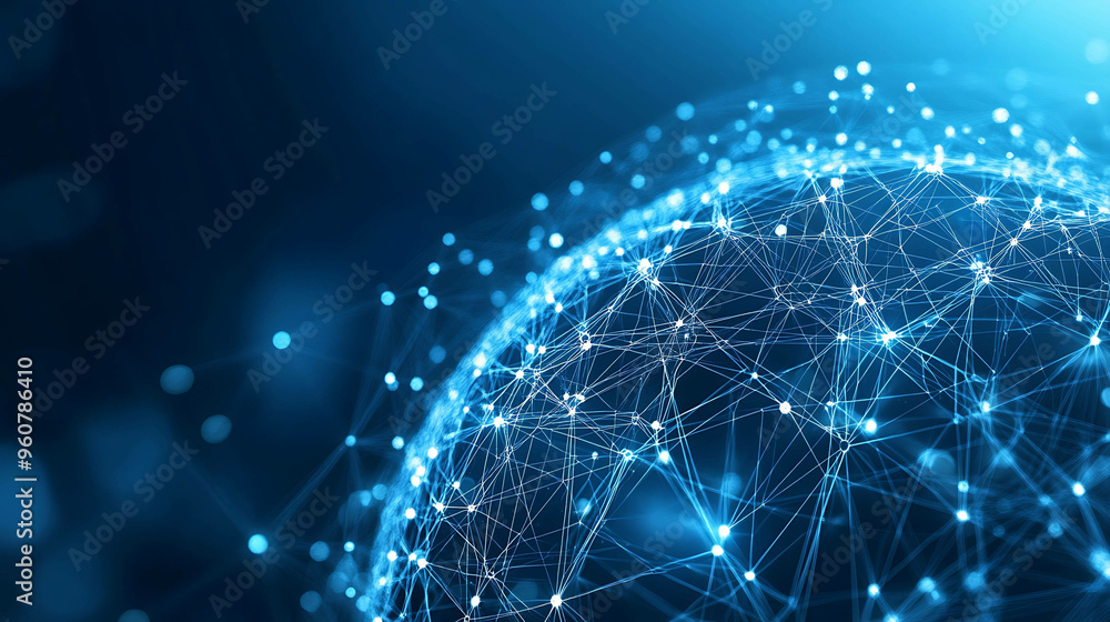 Fototapeta premium Abstract blue glowing network of connected lines and nodes.