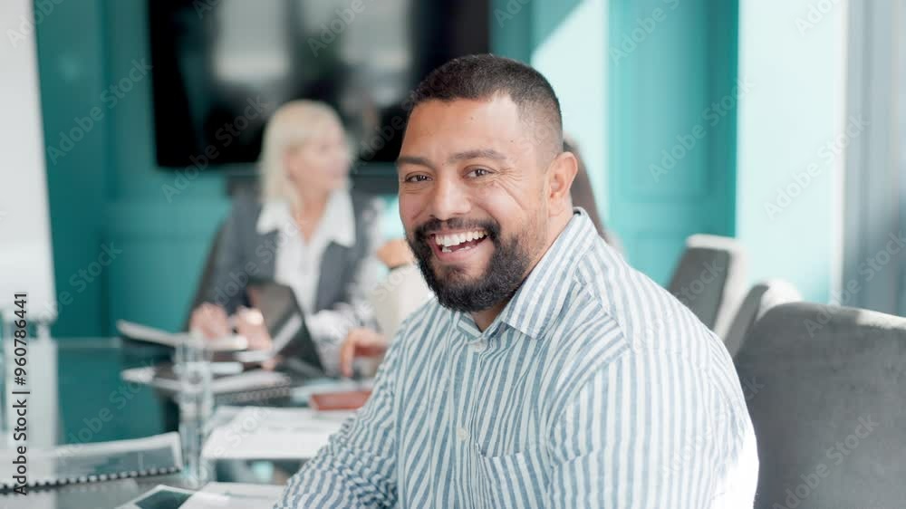 Laugh, office and face of business man in meeting for planning, teamwork and collaboration. Corporate, career and portrait of happy worker with funny joke for feedback, company review and discussion Laugh, office and face of business man in meeting for planning, teamwork and collaboration. Corporate, career and portrait of happy worker with funny joke for feedback, company review and discussion