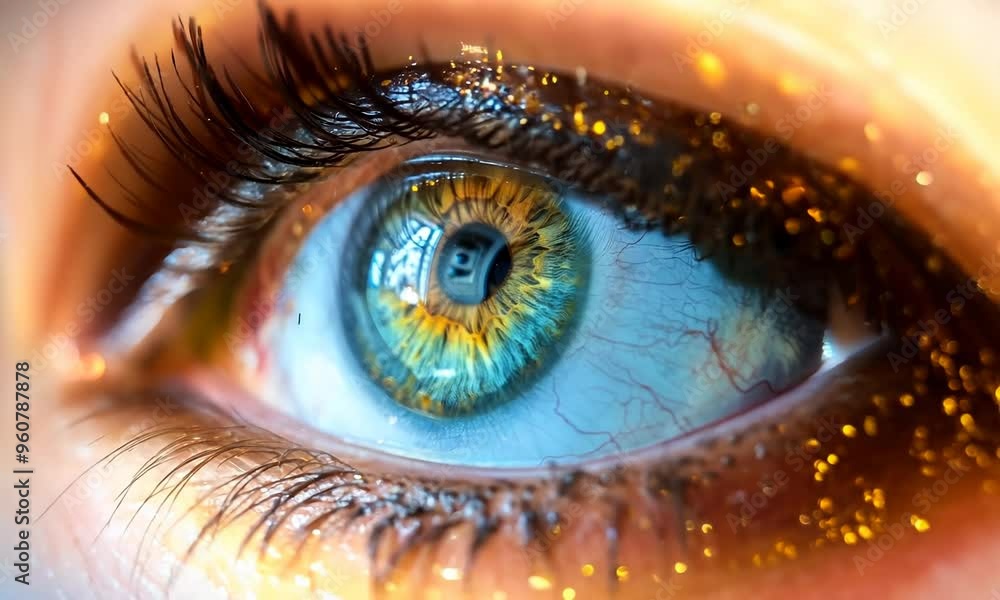 A close-up of a person's eye, the iris reflecting the world around them. Video A close-up of a person's eye, the iris reflecting the world around them. Video
