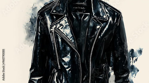 Black leather jacket with a water color effect.