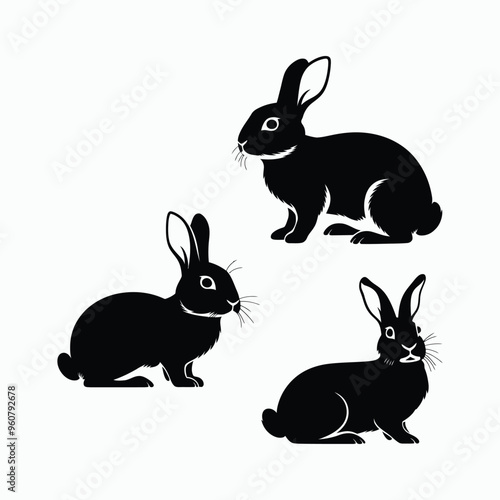 Rabbit Silhouette Vector Set Animals Illustration Template