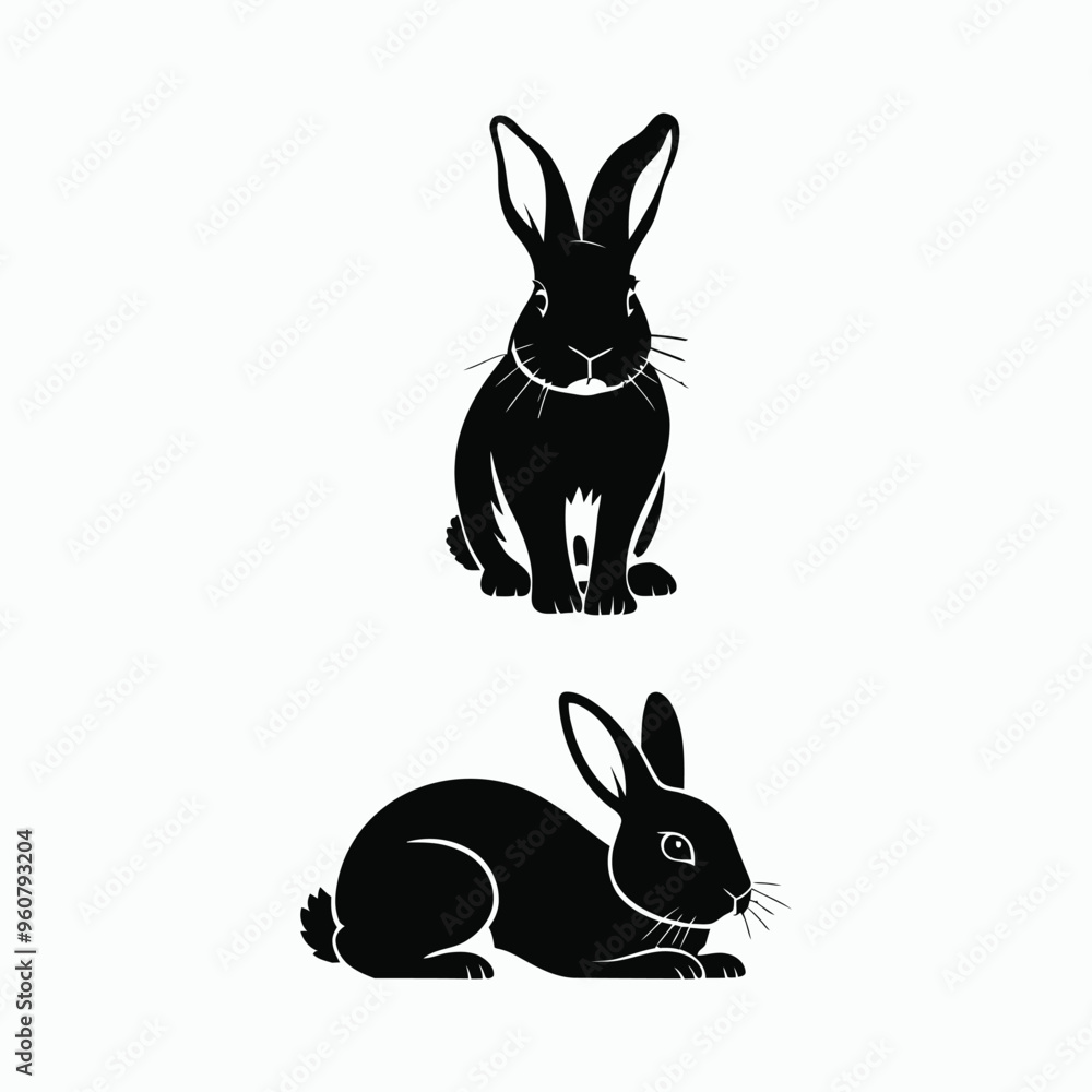 Fototapeta premium Rabbit Silhouette Vector Set Animals Illustration Template
