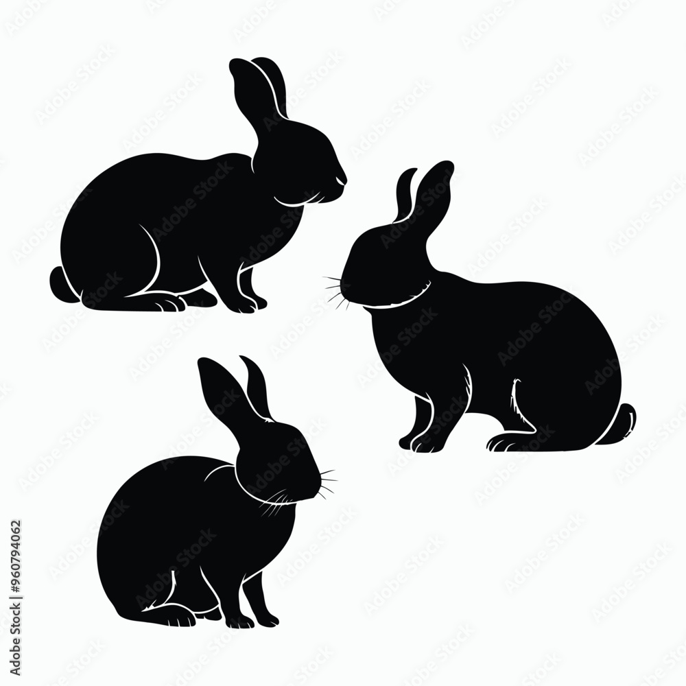 Fototapeta premium Rabbit Silhouette Vector Set Animals Illustration Template