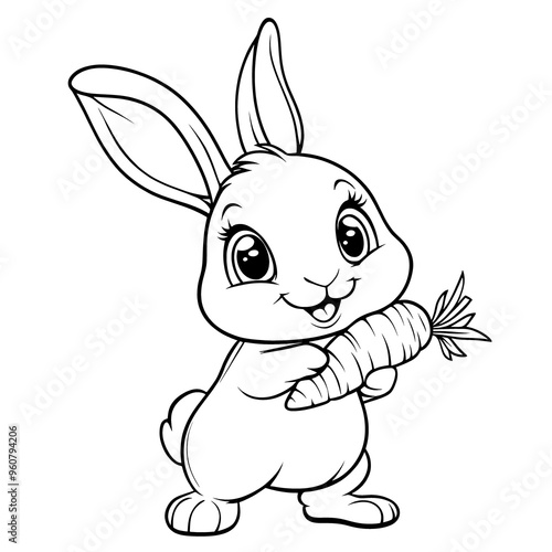 Hase mit Karotte transparent ausmalen Clipart