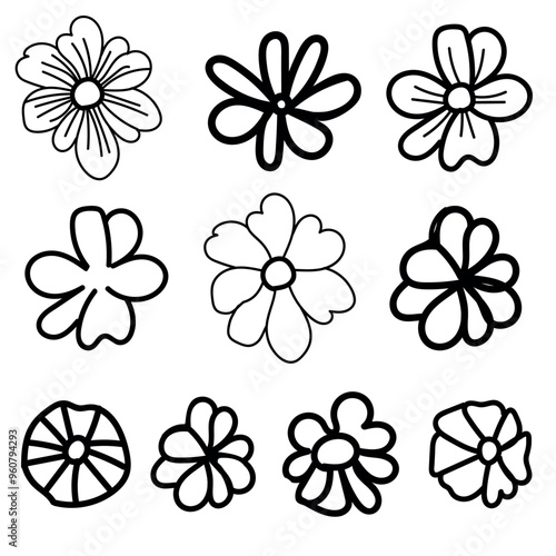 Vector black wildflowers , illustration outline daisy  image ,botanical lines art flower, Minimalist contour drawing of flower. line drawing of flower botany.Hand drawn sketch of flower with leaves.