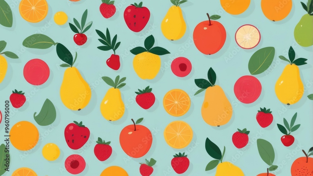 Colorful fruit pattern on a blue background. Colorful fruit pattern on a blue background.