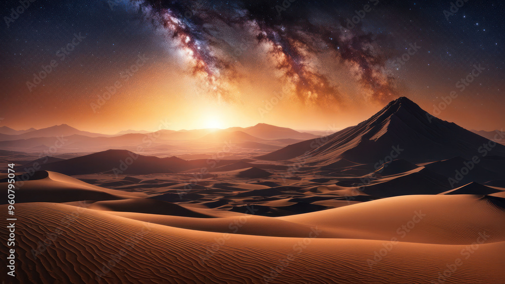 illustration of a dessert in a night view with mountain and full star in the night sky illustration of a dessert in a night view with mountain and full star in the night sky