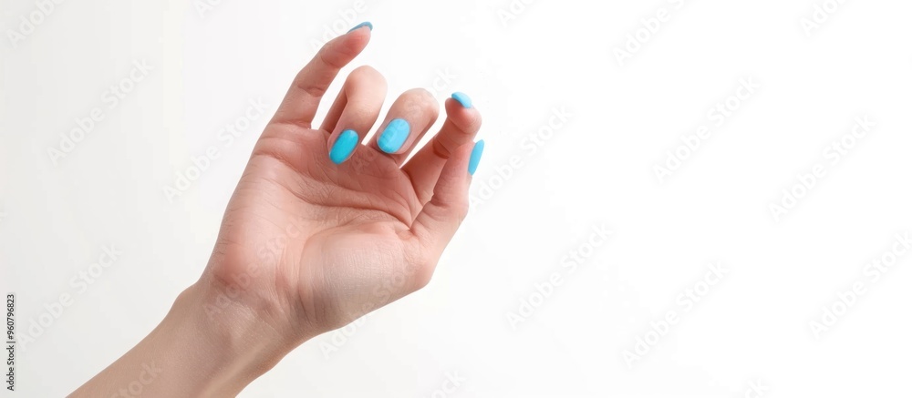 beautiful portrait of Hand with blue manicure on white background, beauty concept beautiful portrait of Hand with blue manicure on white background, beauty concept