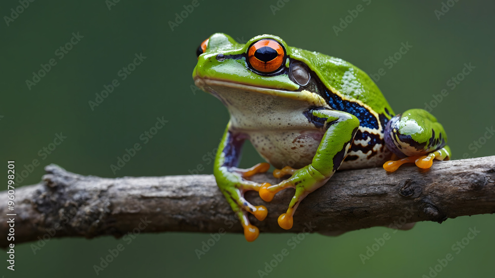 Green Tree Frog Perched on a Branch Green Tree Frog Perched on a Branch