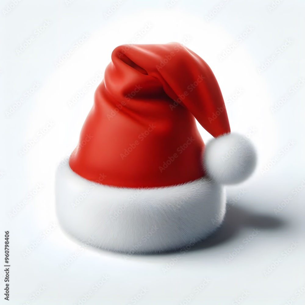 A red Santa hat with a white pompom, on snowy snow, bokeh lights, illuminated by the sun, isolated on a white background A red Santa hat with a white pompom, on snowy snow, bokeh lights, illuminated by the sun, isolated on a white background