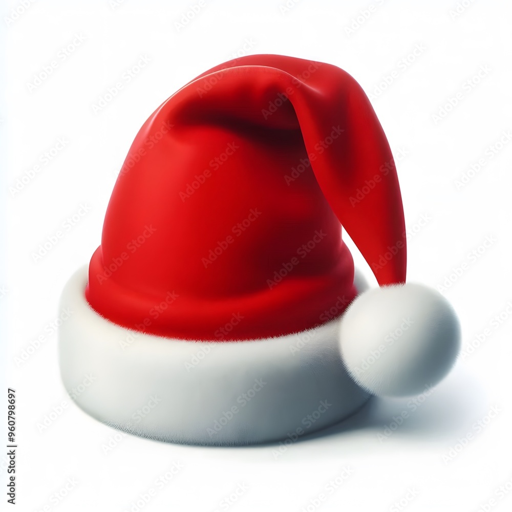 A red Santa hat with a white pompom, on snowy snow, bokeh lights, illuminated by the sun, isolated on a white background A red Santa hat with a white pompom, on snowy snow, bokeh lights, illuminated by the sun, isolated on a white background