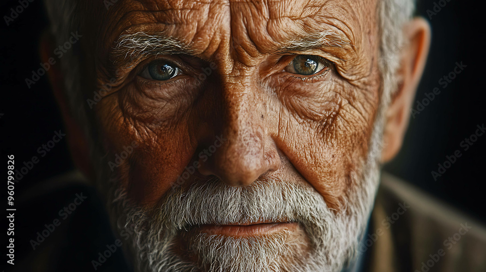 Close-up portrait of an elderly man's face. Close-up portrait of an elderly man's face.