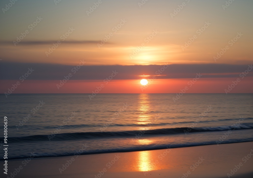 Fototapeta premium Sunset Over Calm Ocean Waves