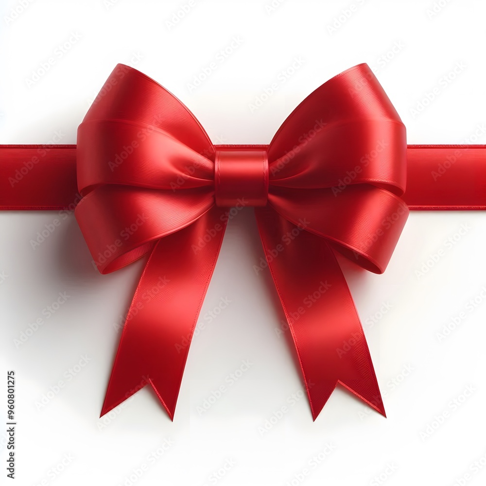 red ribbon and bow, isolated on a white background, christmas