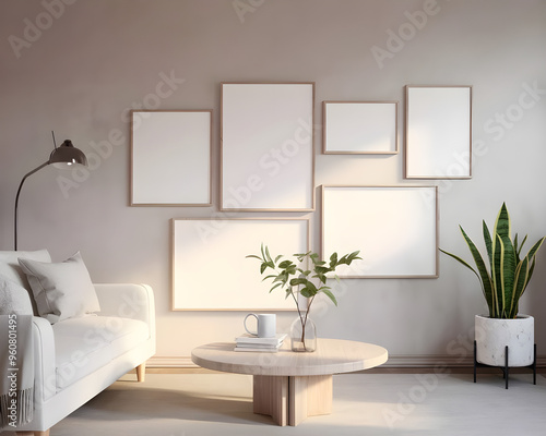 Elegant Minimalist Wall Design with Various Sizes of Blank Canvases