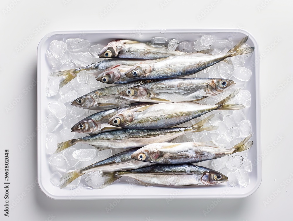 Fresh Fish on Ice in a White Tray Ready for Cooking or Seafood Market Display Fresh Fish on Ice in a White Tray Ready for Cooking or Seafood Market Display