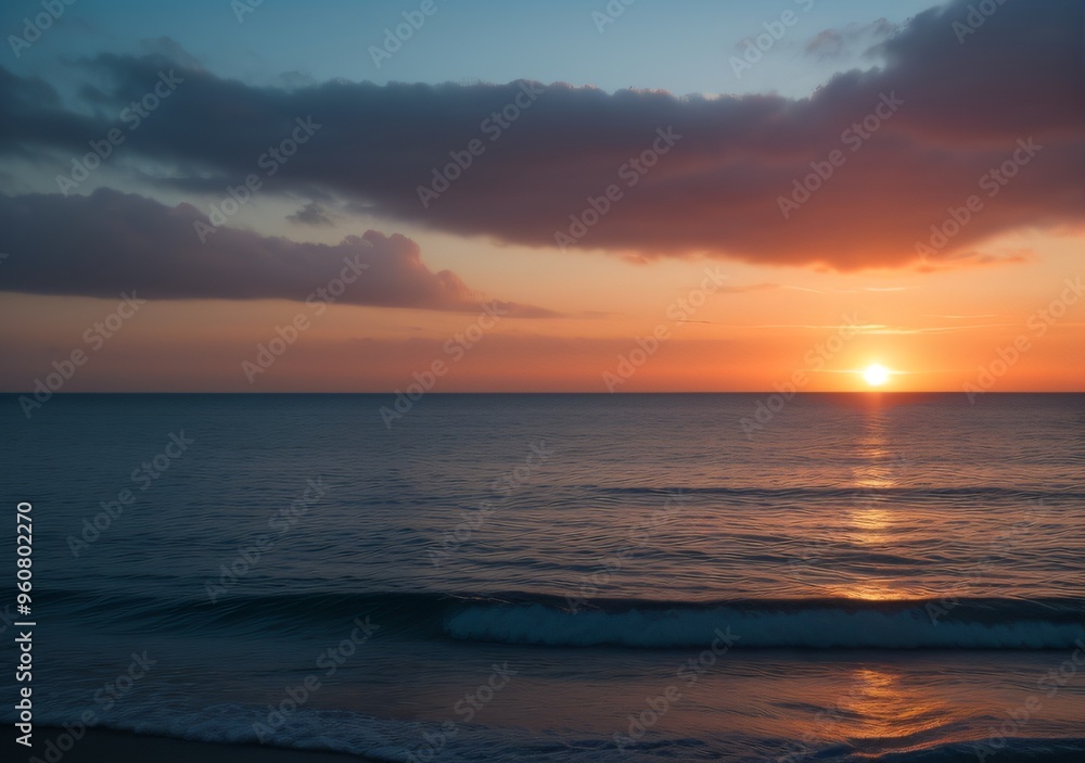 Fototapeta premium Sunset Over Calm Ocean Waves