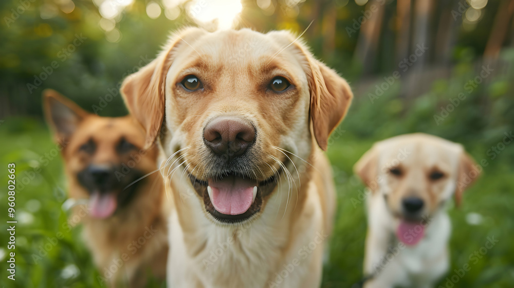 Group Pets Two Cats And Couple Dogs Walking Group Pets Two Cats And Couple Dogs Walking