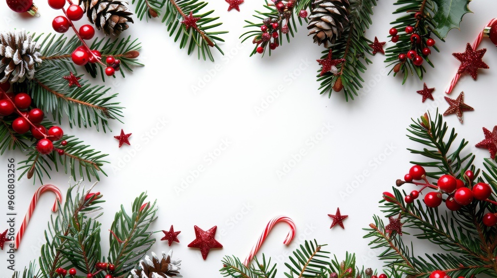 Christmas decorations on white background Flat lay, copy space. Christmas decorations on white background Flat lay, copy space.