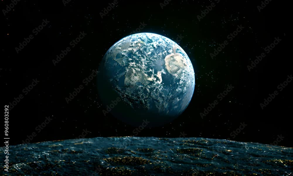 A stunning view of Earth from space, with the moon in the foreground and stars in the background. A stunning view of Earth from space, with the moon in the foreground and stars in the background.
