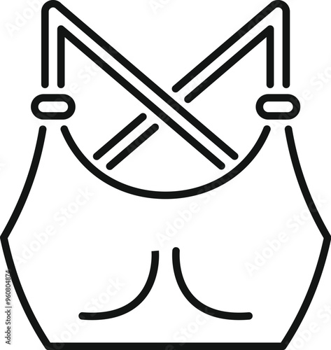 Simple vector icon depicting a sports bra with crossed straps, ideal for representing fitness and activewear