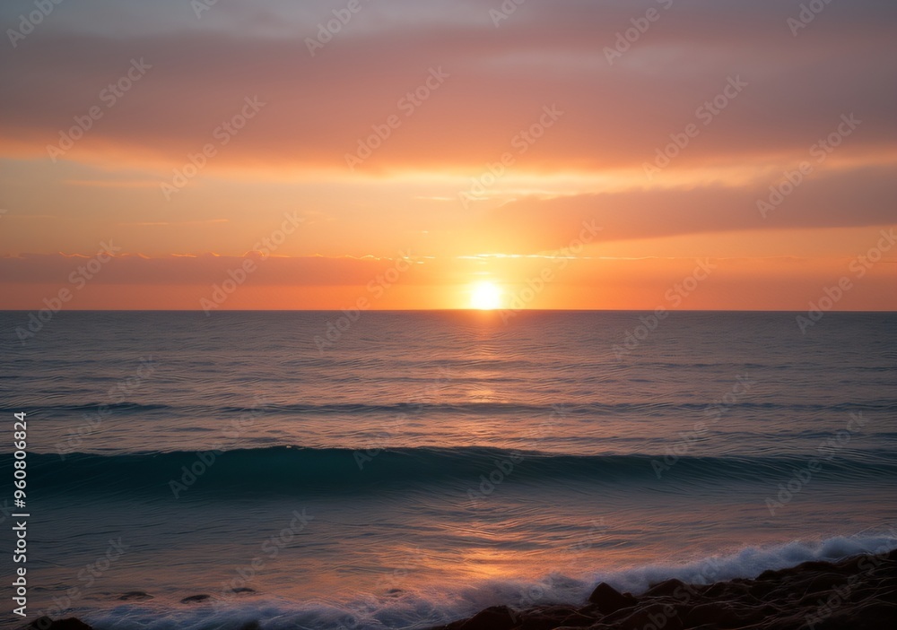 Fototapeta premium Sunset Over Calm Ocean Waves