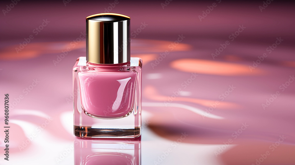 A single Solitary glamorous pink nail polish on a pink background