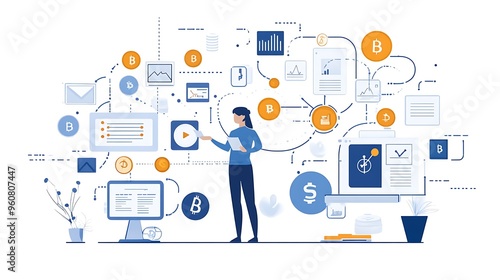 Woman Analyzing Cryptocurrency and Financial Data on Computer