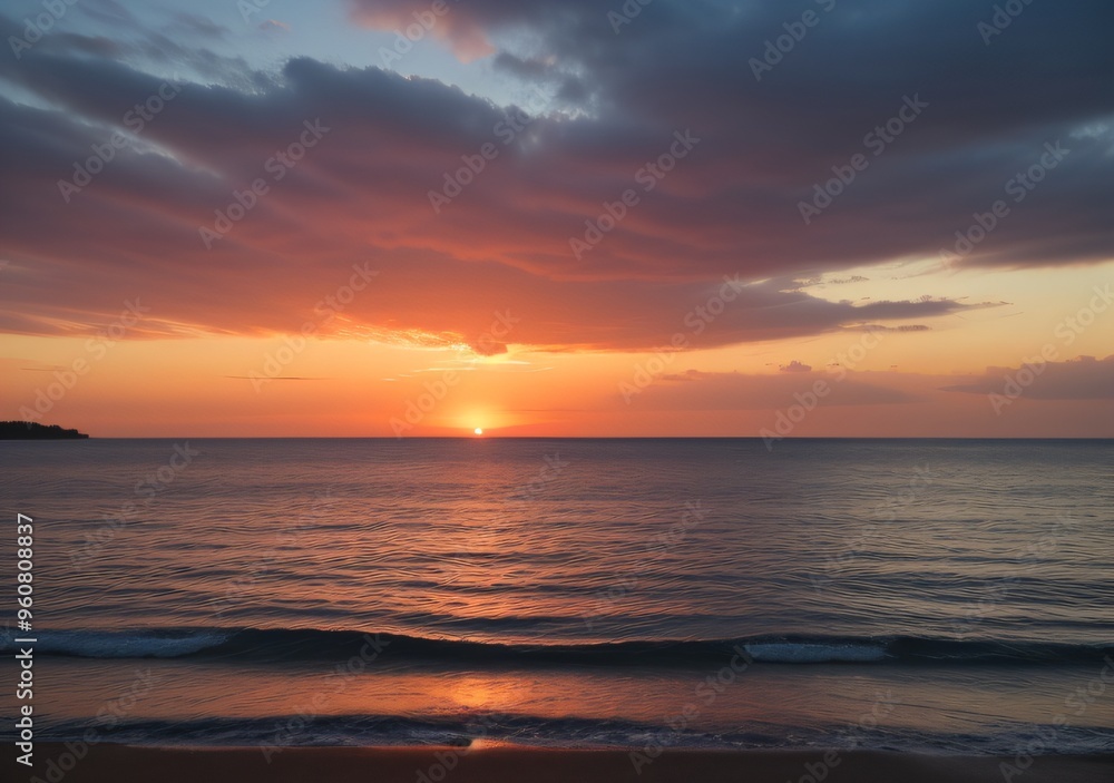 Fototapeta premium Sunset Over Calm Ocean Waves