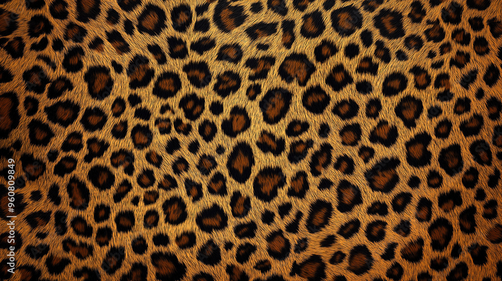 Fototapeta premium A richly detailed seamless pattern featuring the distinctive texture and spotted design of leopard fur, evoking the wild and untamed nature of the jungle. Suitable for children’s book illustrations or