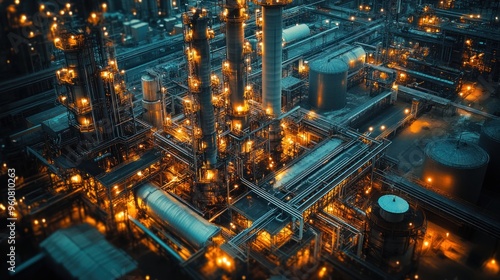 Aerial View of a Large Industrial Complex at Night